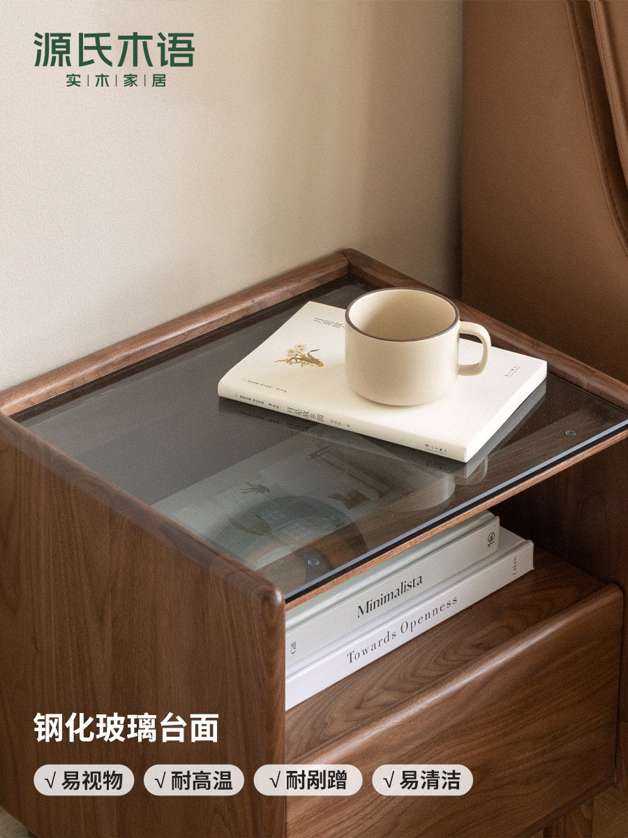 Solid wood bedside table, bedroom black walnut nightstand, modern minimalist drawer storage cabinet
